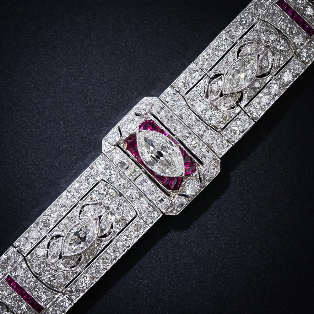 Art Deco Diamond and Calibre Ruby Bracelet - 7