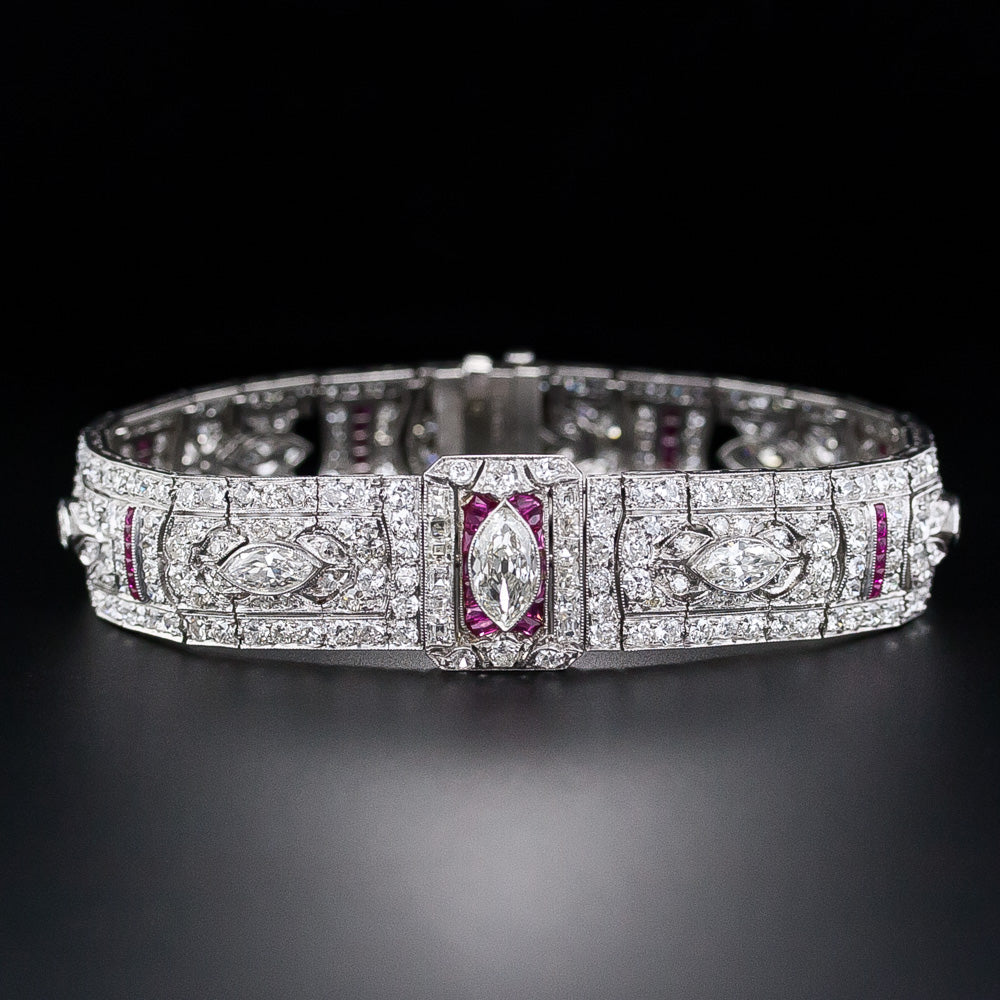 Art Deco Diamond and Calibre Ruby Bracelet - 8