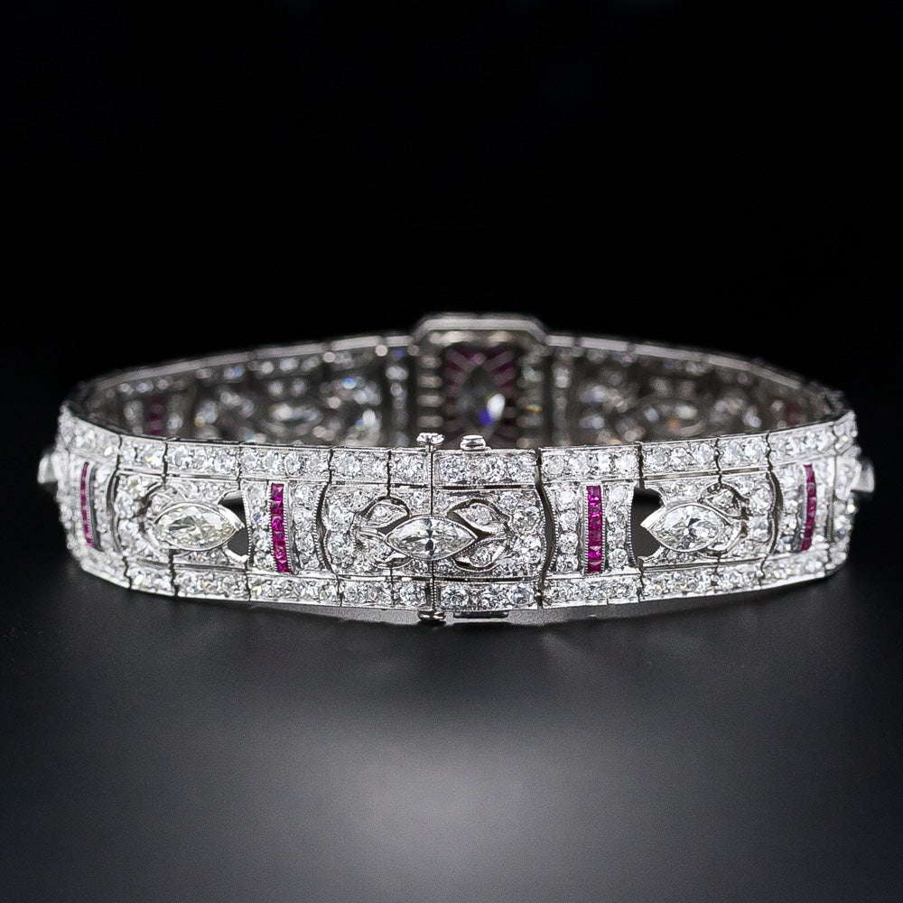 Art Deco Diamond and Calibre Ruby Bracelet - 9