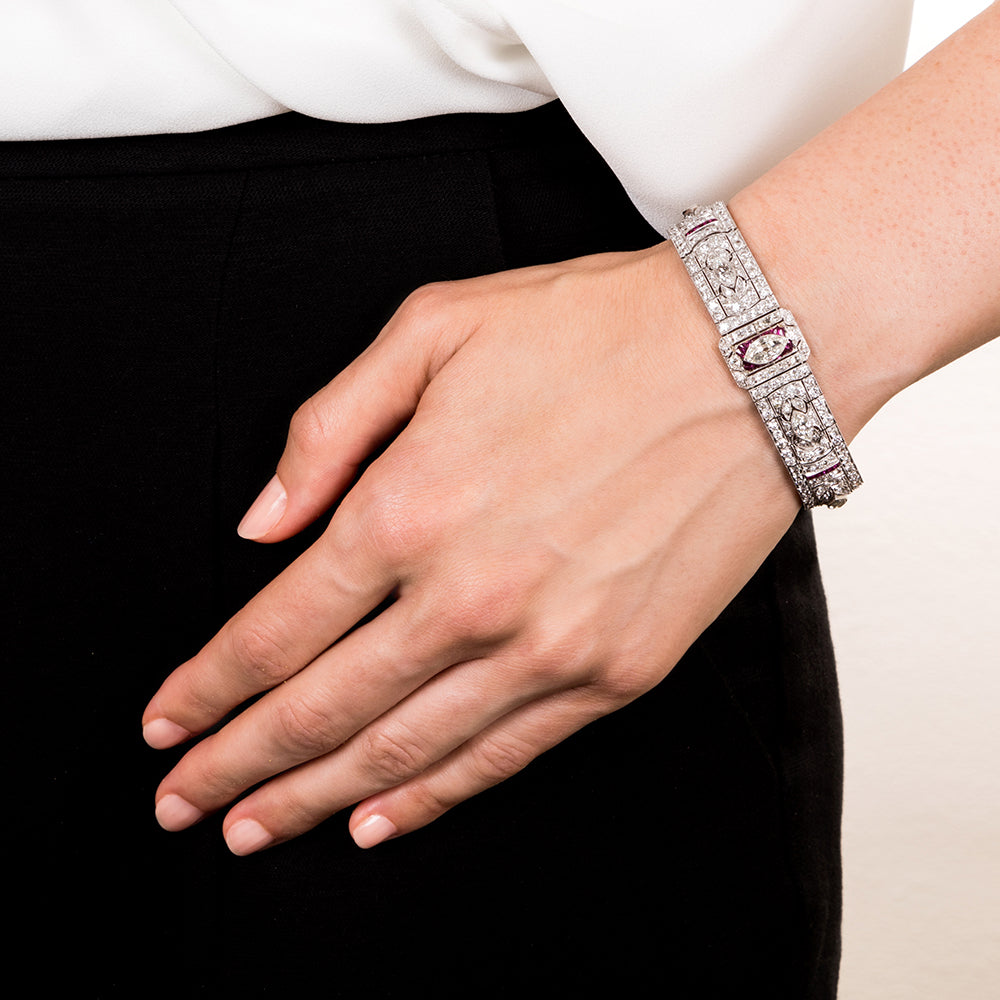 Art Deco Diamond and Calibre Ruby Bracelet - 6