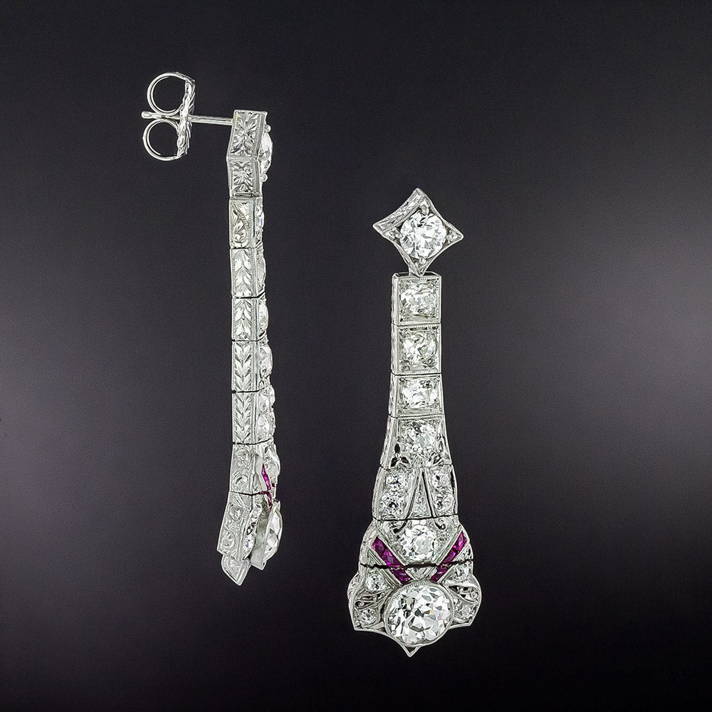 Art Deco Diamond and Calibre Ruby Dangle Earrings - 3