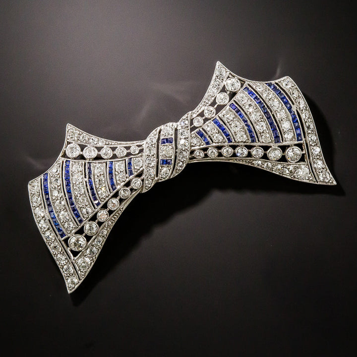 Art Deco Diamond and Calibre Sapphire* Bow Pin