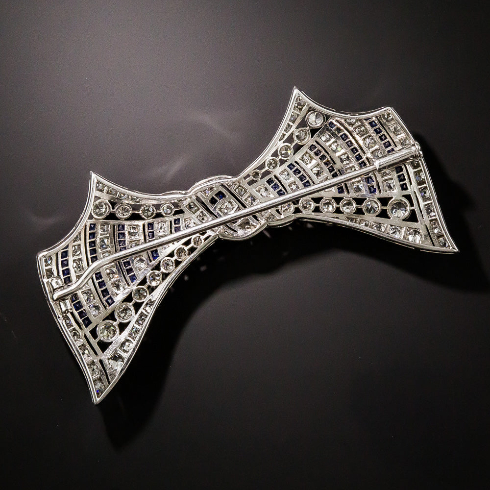 Art Deco Diamond and Calibre Sapphire* Bow Pin - 5