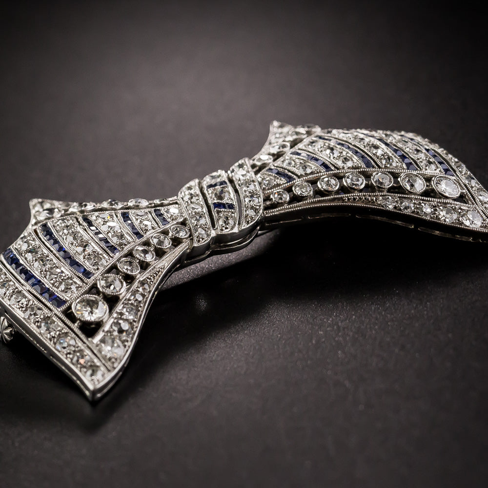 Art Deco Diamond and Calibre Sapphire* Bow Pin - 6