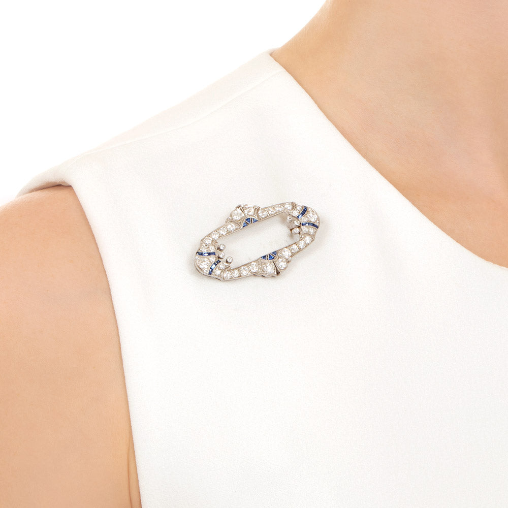 Art Deco Diamond and Calibre Sapphire Brooch - 5