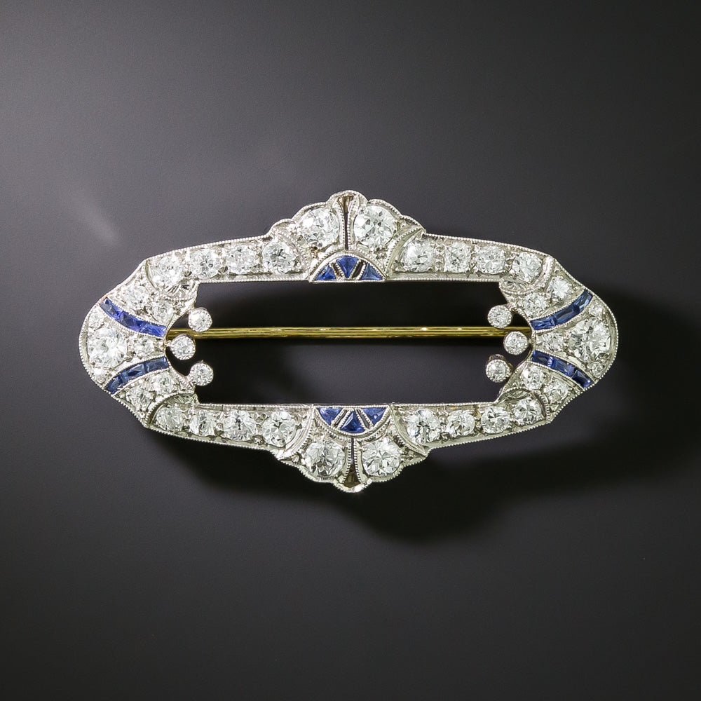 Art Deco Diamond and Calibre Sapphire Brooch - 1