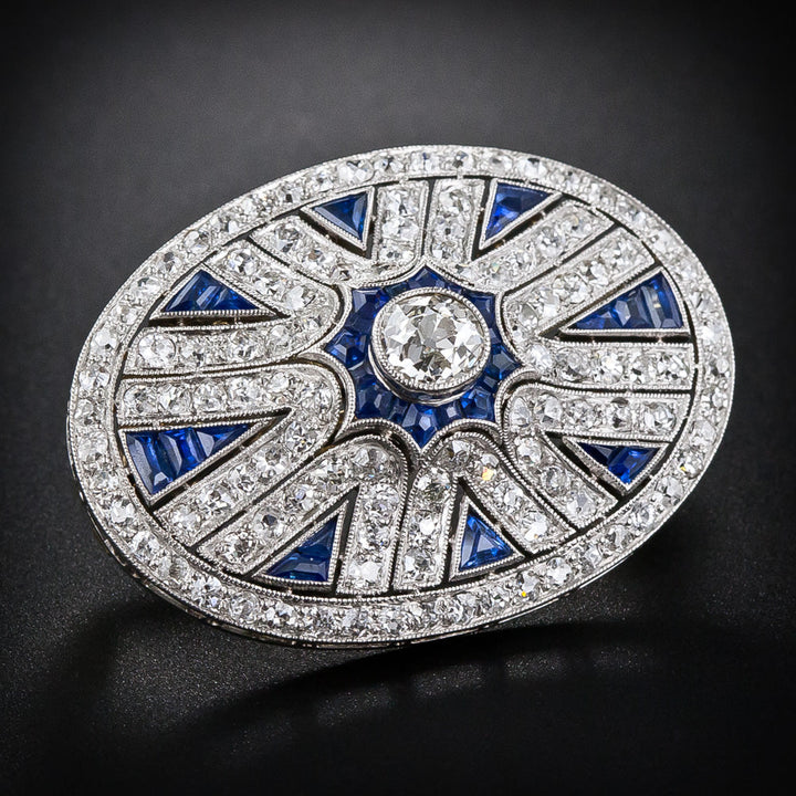 Art Deco Diamond and Calibre Sapphire Brooch