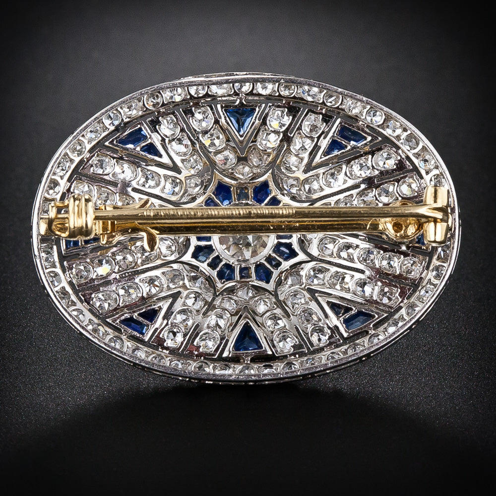 Art Deco Diamond and Calibre Sapphire Brooch - 5