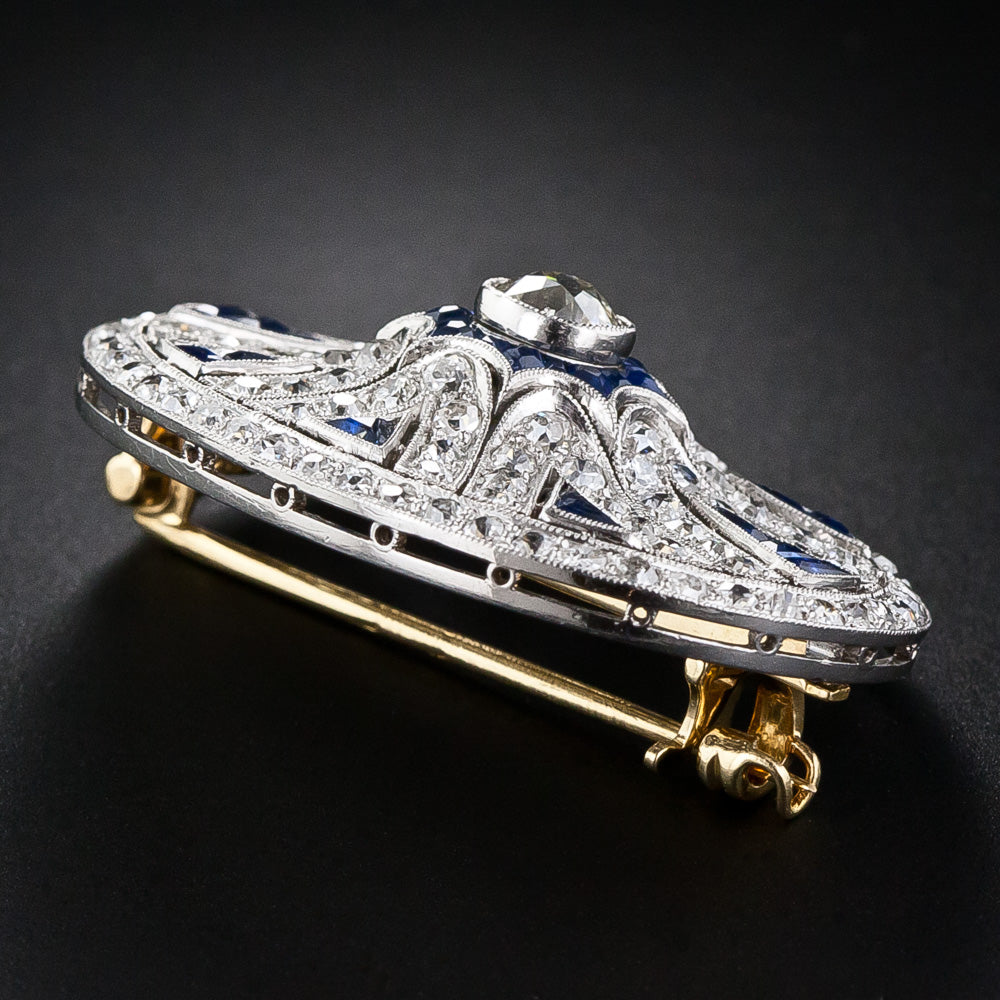 Art Deco Diamond and Calibre Sapphire Brooch - 6