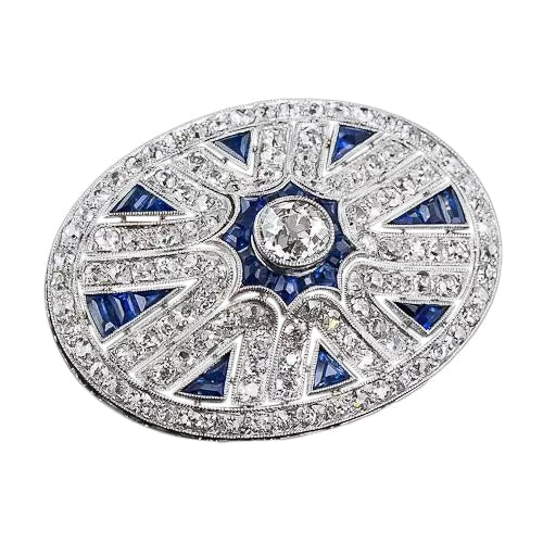 Art Deco Diamond and Calibre Sapphire Brooch - 4
