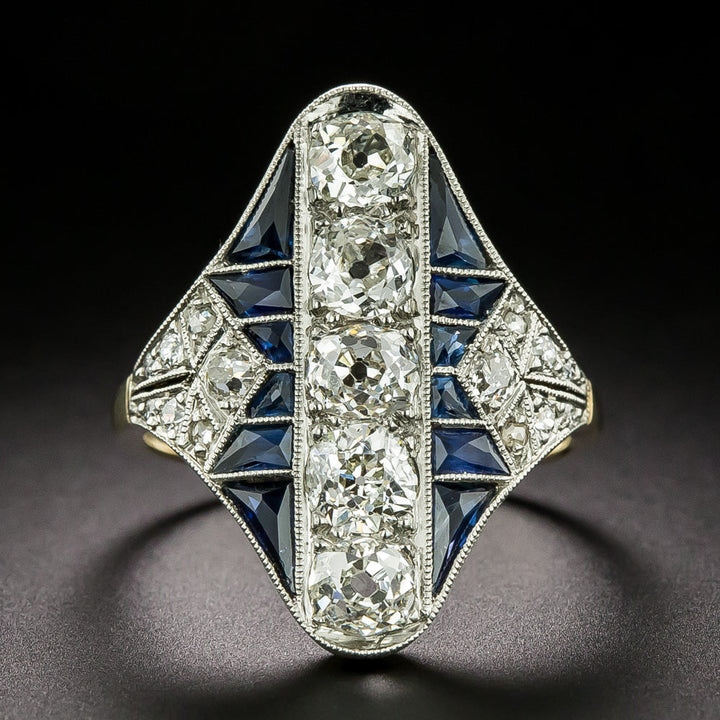 Art Deco Diamond and Calibre Sapphire Dinner Ring