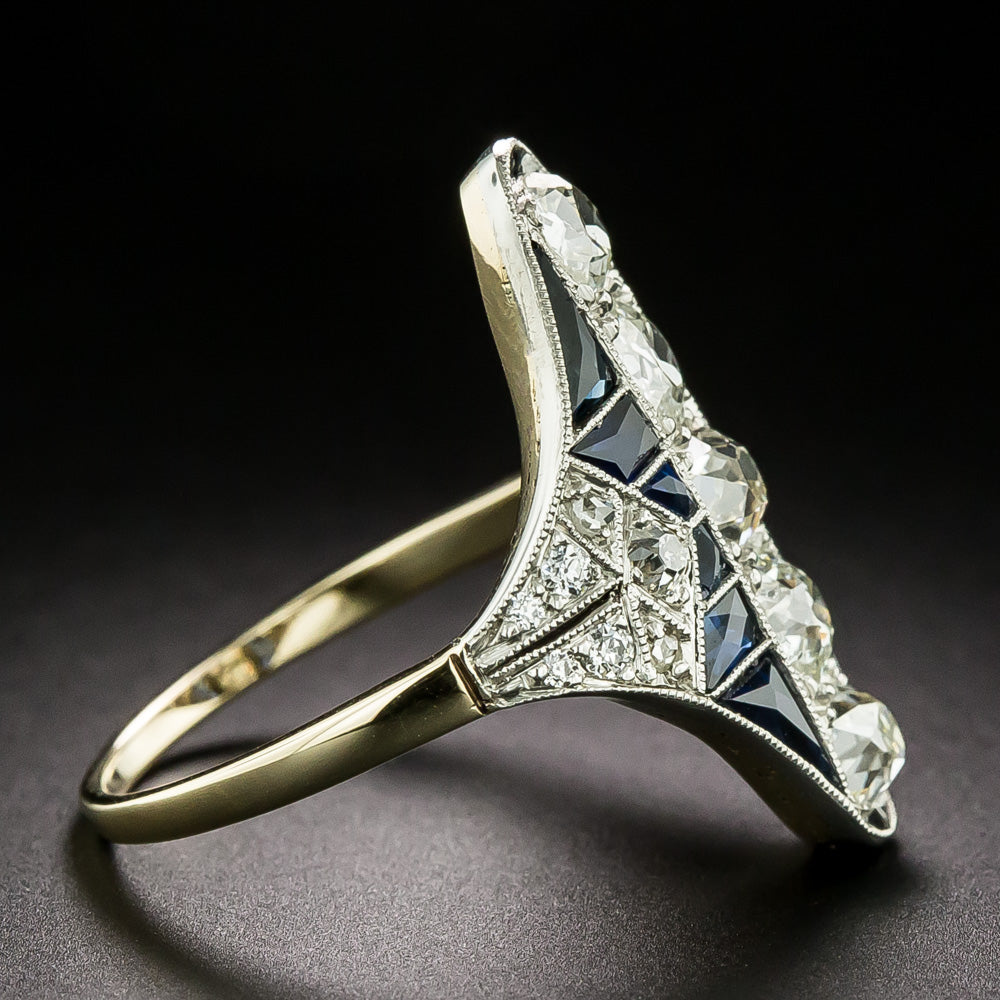 Art Deco Diamond and Calibre Sapphire Dinner Ring - 3