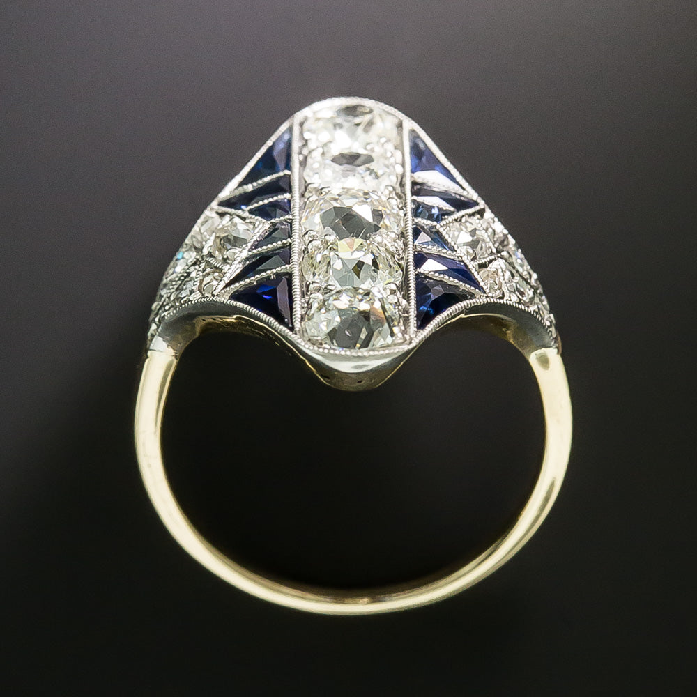 Art Deco Diamond and Calibre Sapphire Dinner Ring - 4