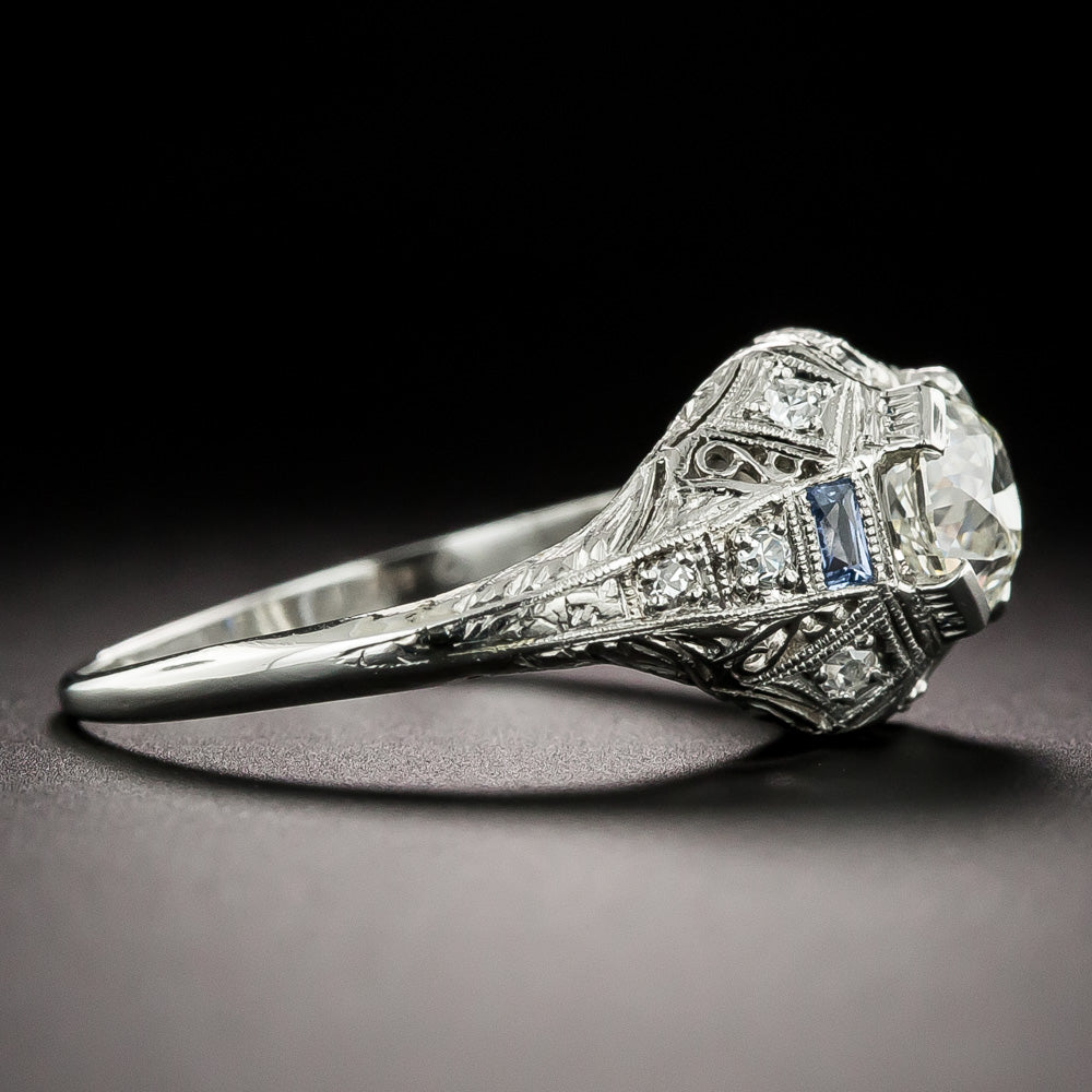 Art Deco Diamond and Calibre Sapphire* Engagement Ring - GIA K VS1 - 4