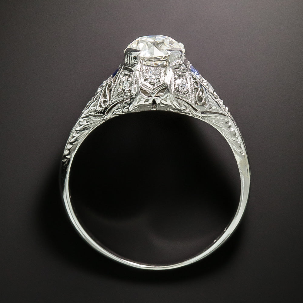 Art Deco Diamond and Calibre Sapphire* Engagement Ring - GIA K VS1 - 5