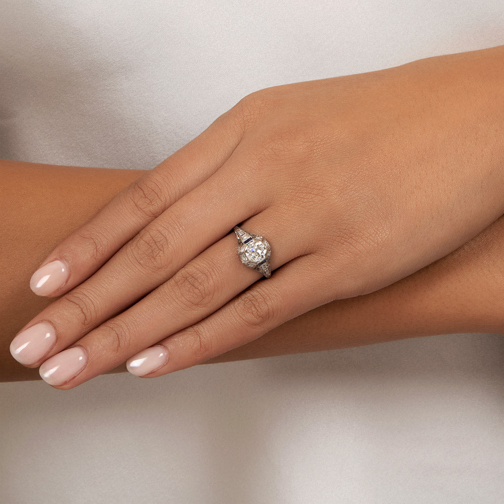 Art Deco Diamond and Calibre Sapphire* Engagement Ring - GIA K VS1 - 6