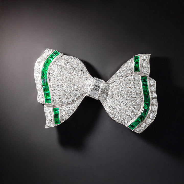 Art Deco Diamond and Emerald Bow