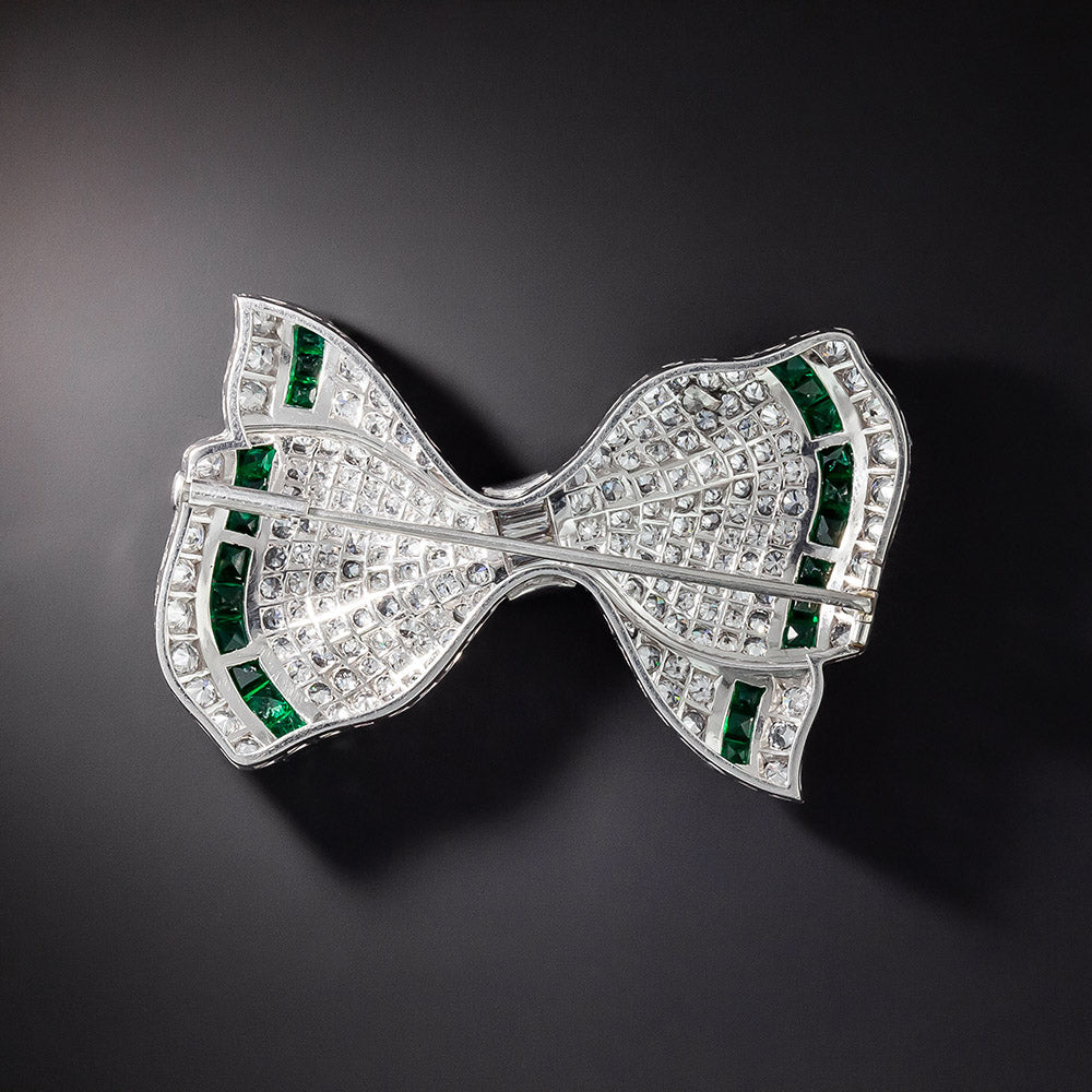 Art Deco Diamond and Emerald Bow - 2
