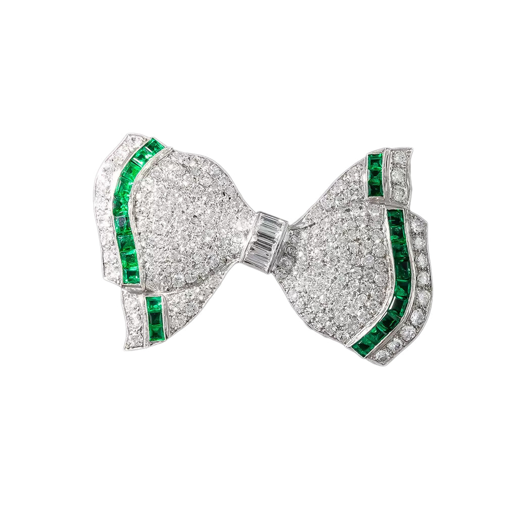 Art Deco Diamond and Emerald Bow - 3
