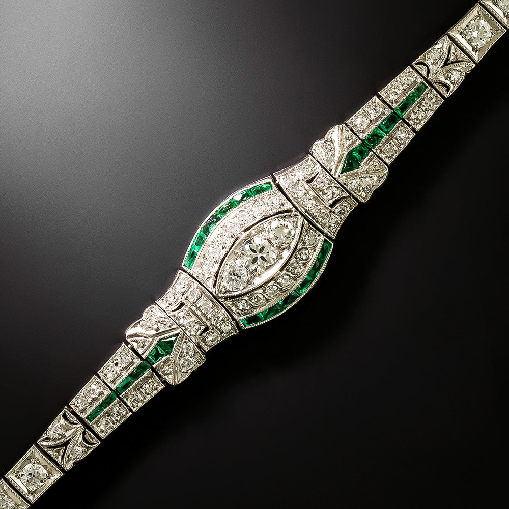 Art Deco Diamond and Emerald Bracelet - 2