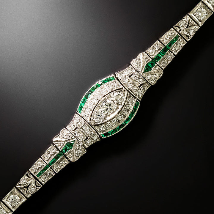 Art Deco Diamond and Emerald Bracelet