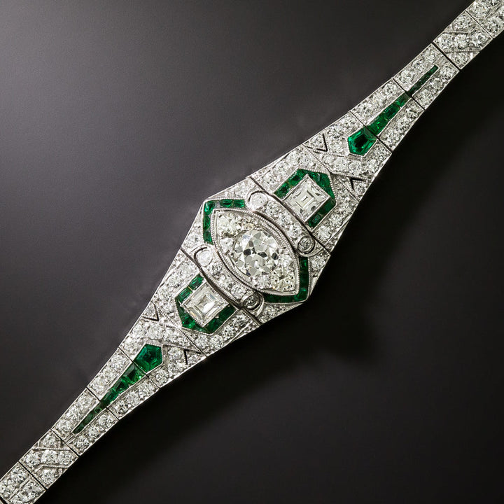 Art Deco Diamond and Emerald Bracelet