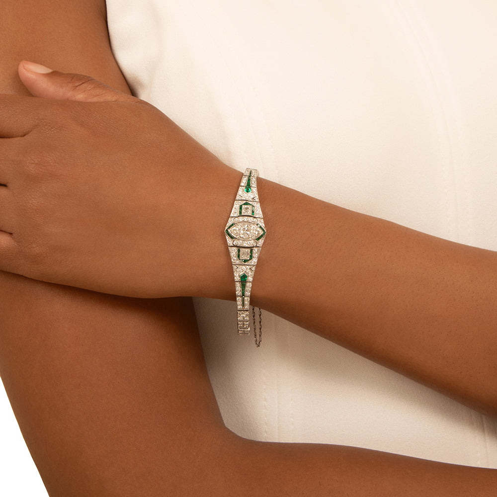 Art Deco Diamond and Emerald Bracelet - 5