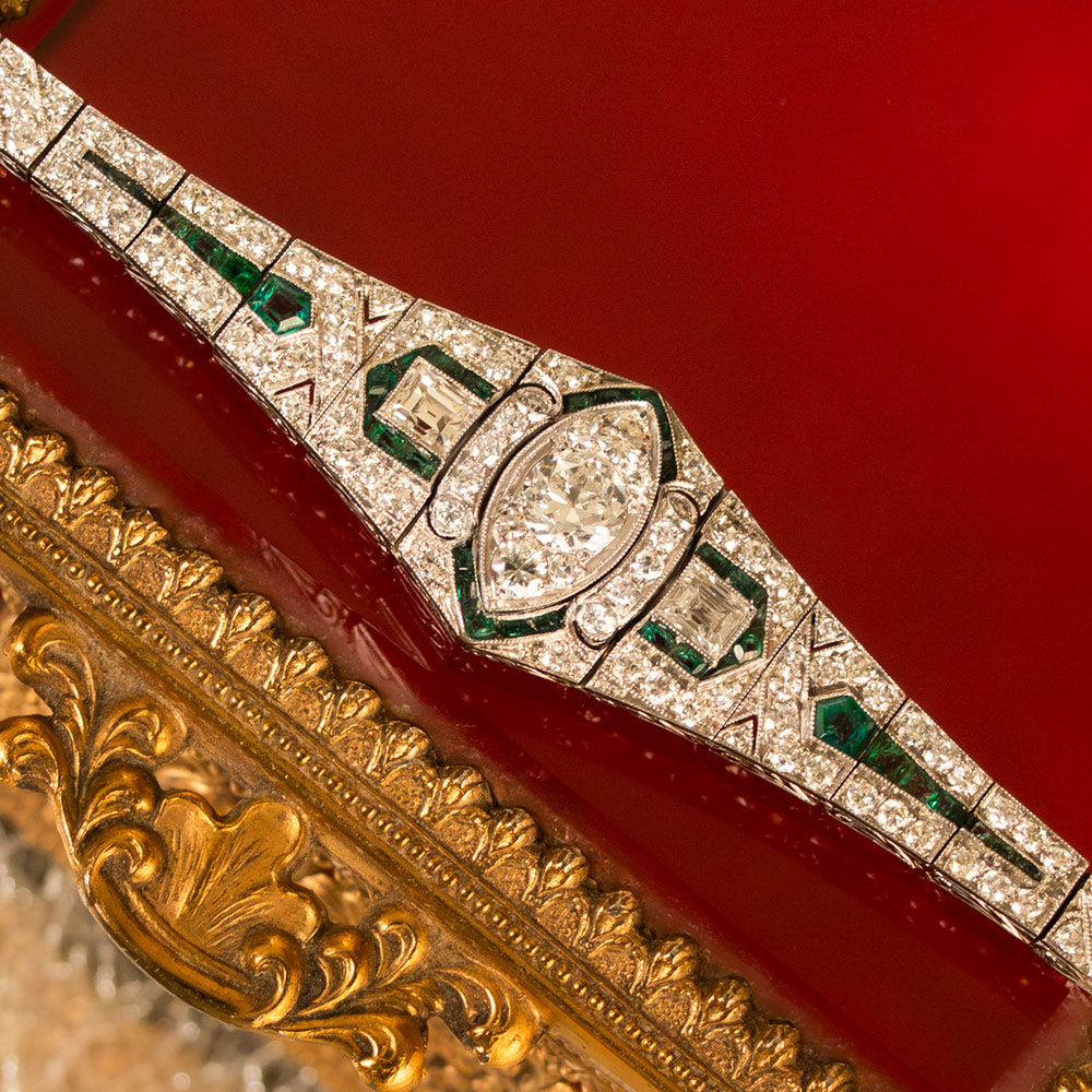 Art Deco Diamond and Emerald Bracelet - 5