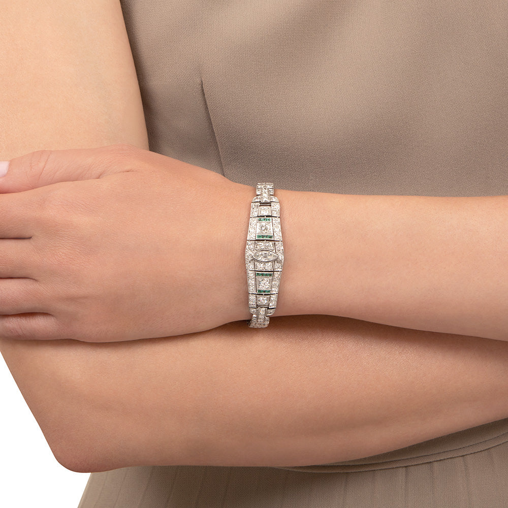 Art Deco Diamond and Emerald Bracelet - 5