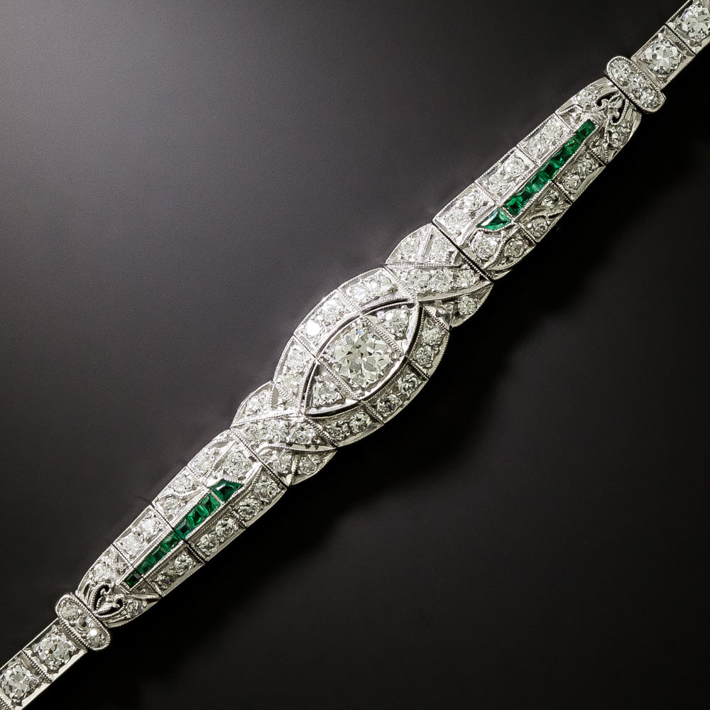 Art Deco Diamond and Emerald Bracelet - 2