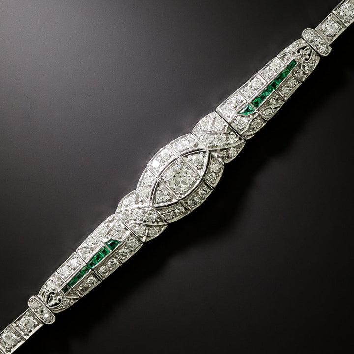 Art Deco Diamond and Emerald Bracelet