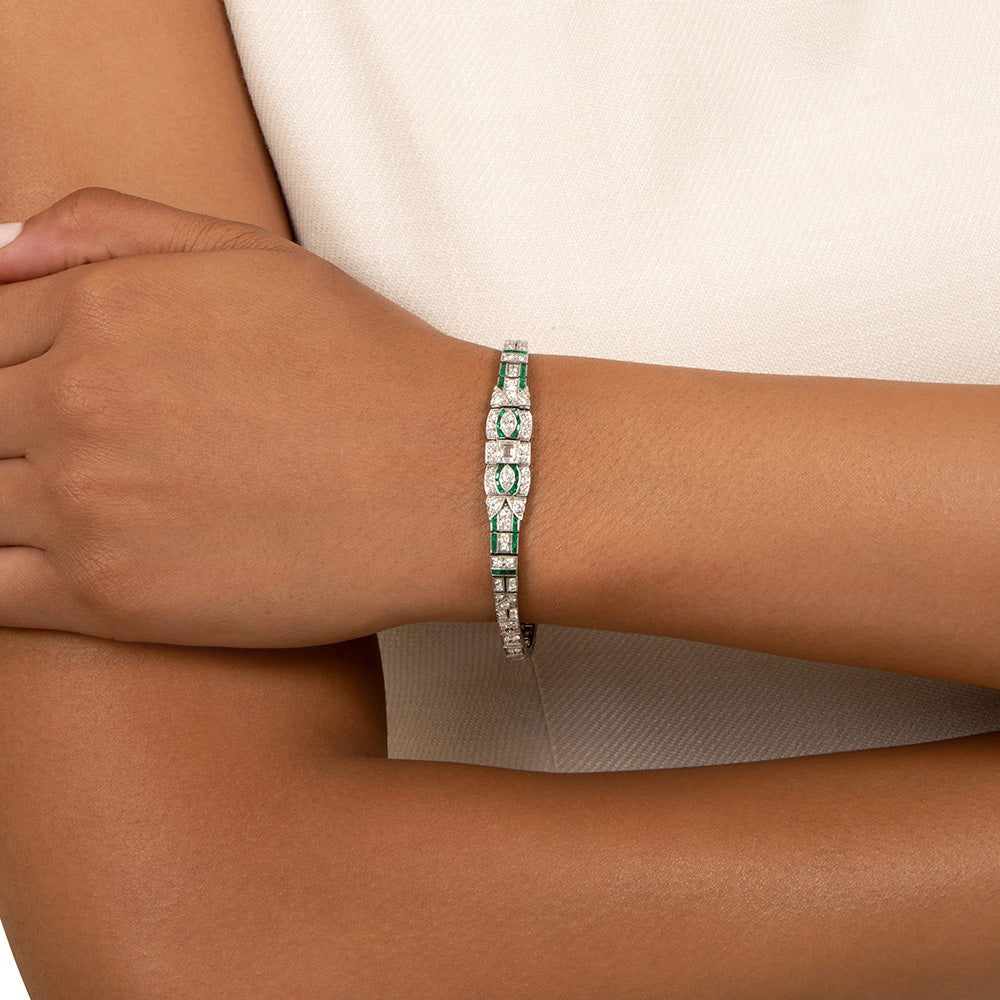 Art Deco Diamond and Emerald Bracelet - 3