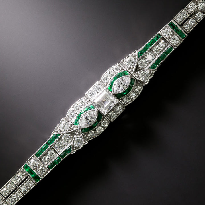 Art Deco Diamond and Emerald Bracelet