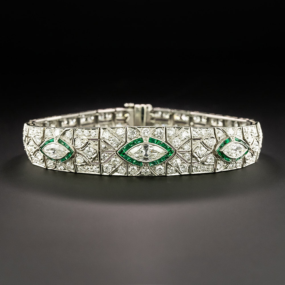Art Deco Diamond and Emerald Glass Bracelet - 2