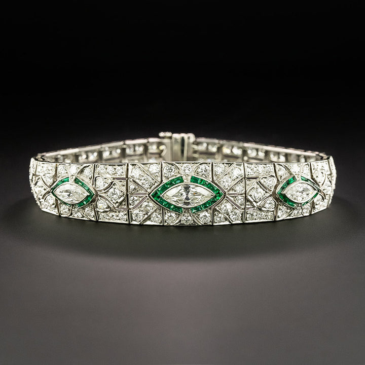 Art Deco Diamond and Emerald Glass Bracelet