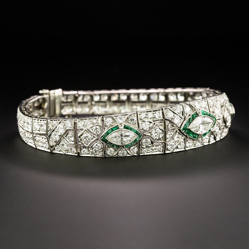Art Deco Diamond and Emerald Glass Bracelet - 3