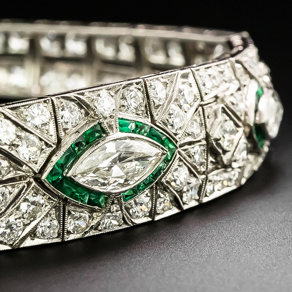Art Deco Diamond and Emerald Glass Bracelet - 4