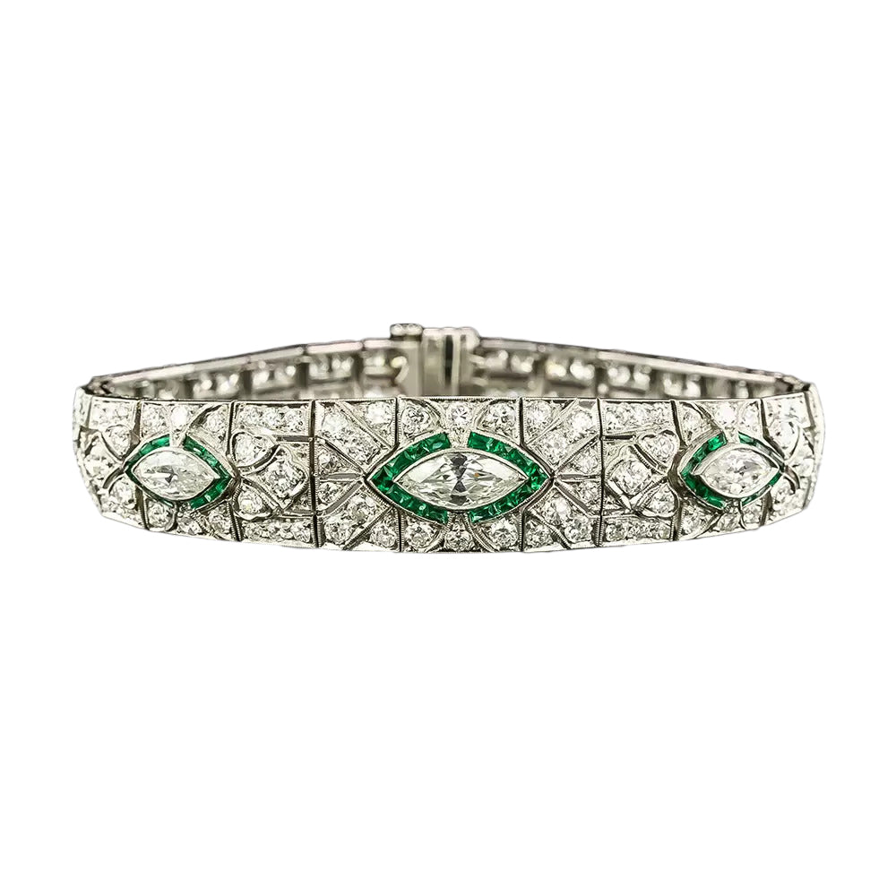 Art Deco Diamond and Emerald Glass Bracelet - 5
