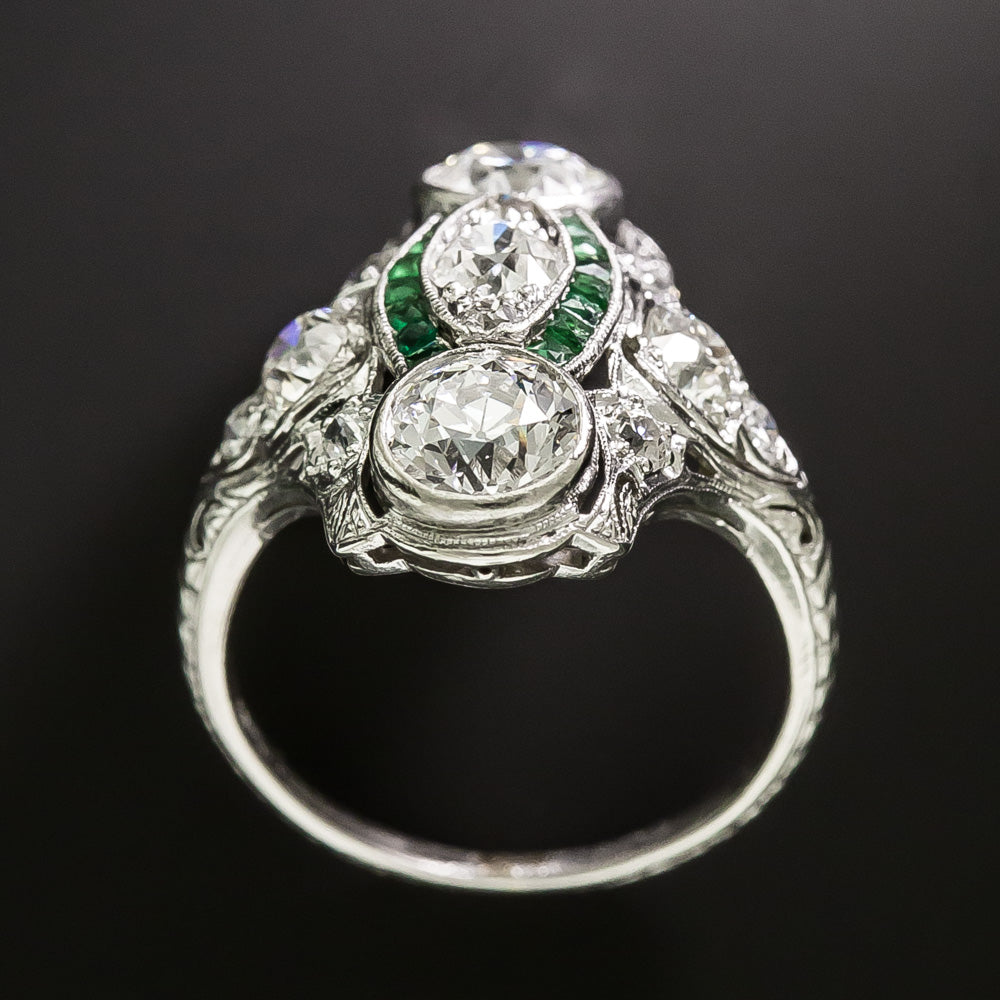 Art Deco Diamond and Emerald-Green Glass Dinner Ring - 4