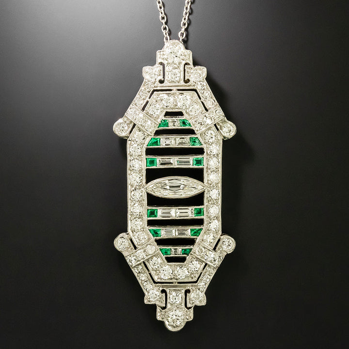 Art Deco Diamond and Emerald Pendant