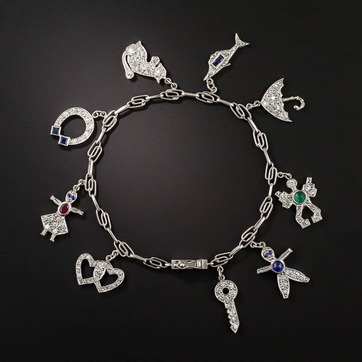 Art Deco Diamond and Gemstone Charm Bracelet