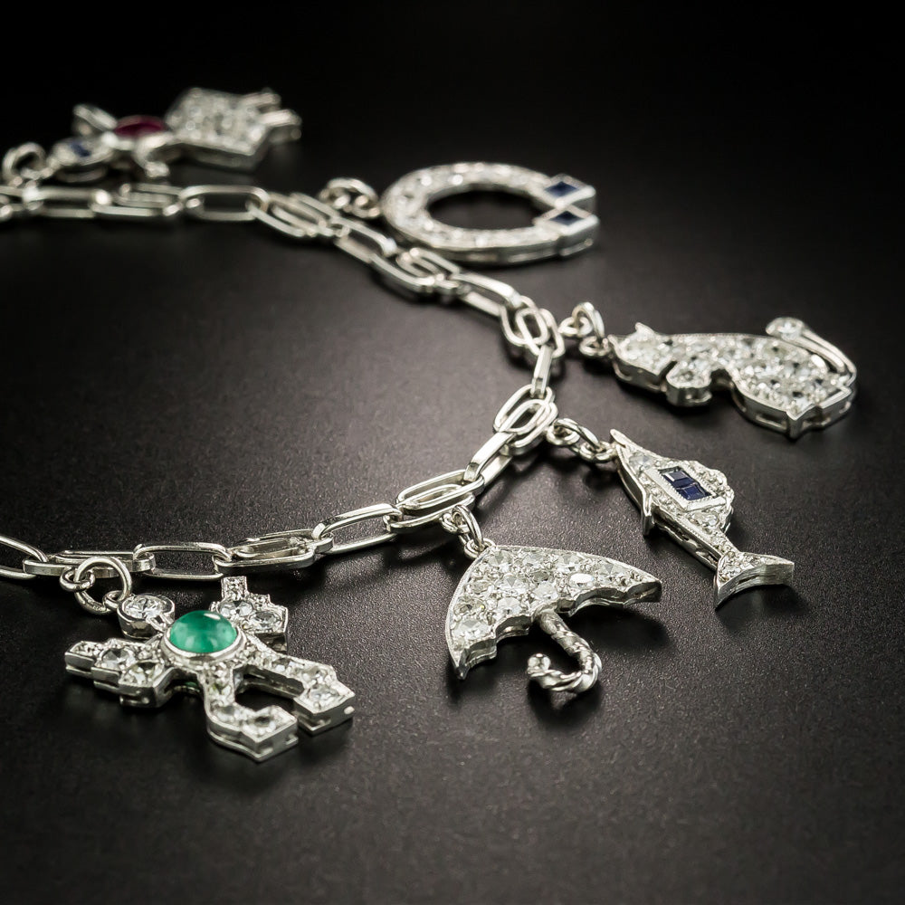 Art Deco Diamond and Gemstone Charm Bracelet - 2