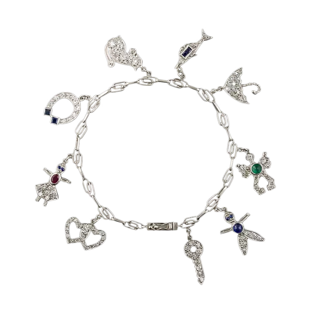 Art Deco Diamond and Gemstone Charm Bracelet - 4