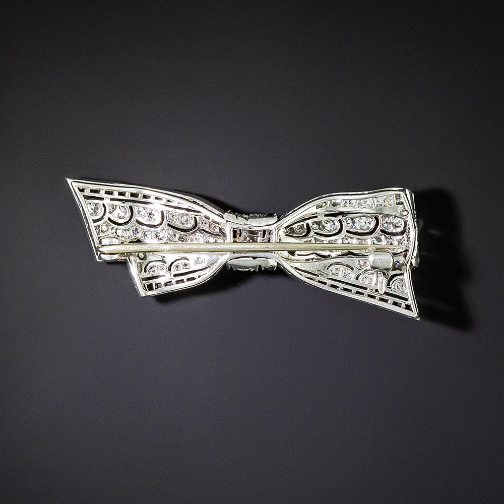 Art Deco Diamond And Onyx Bow Brooch - 3