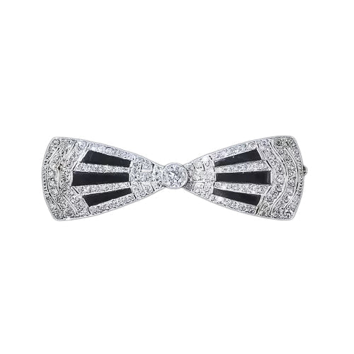 Art Deco Diamond and Onyx Bow Brooch - 3