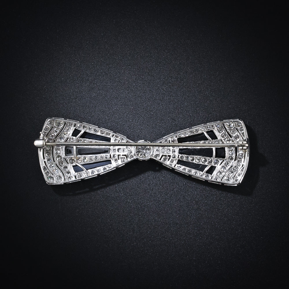 Art Deco Diamond and Onyx Bow Brooch - 5