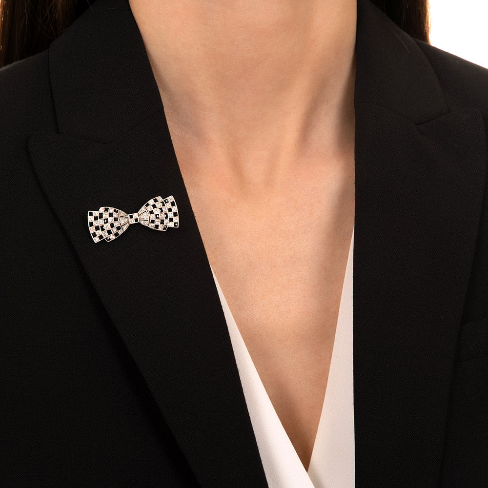Art Deco Diamond and Onyx Bow Pin - 1