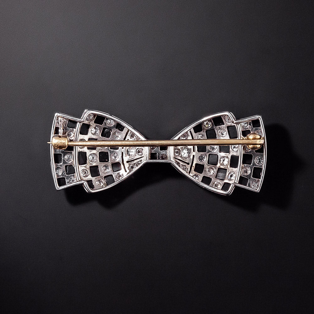 Art Deco Diamond and Onyx Bow Pin - 2