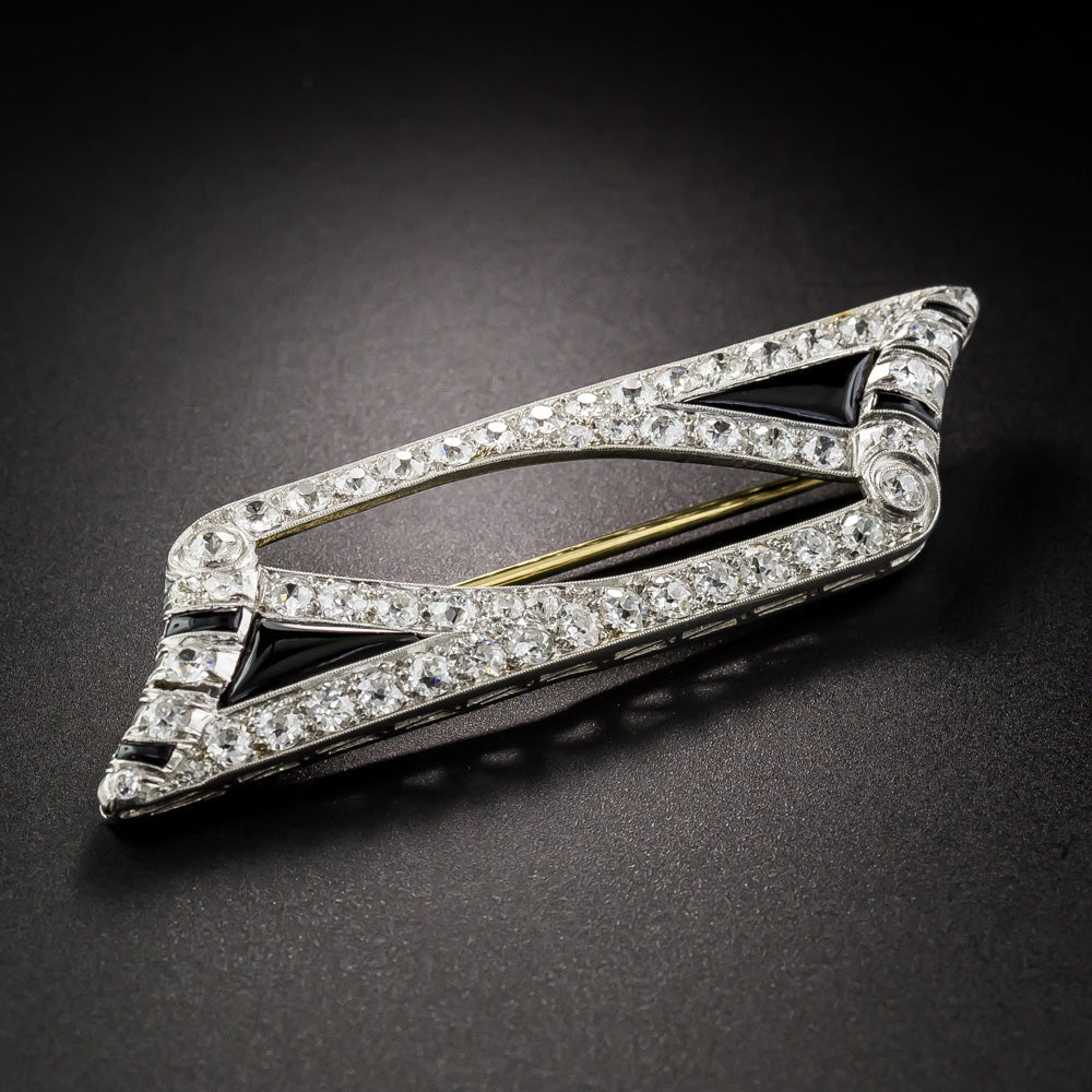 Art Deco Diamond and Onyx Brooch - 6