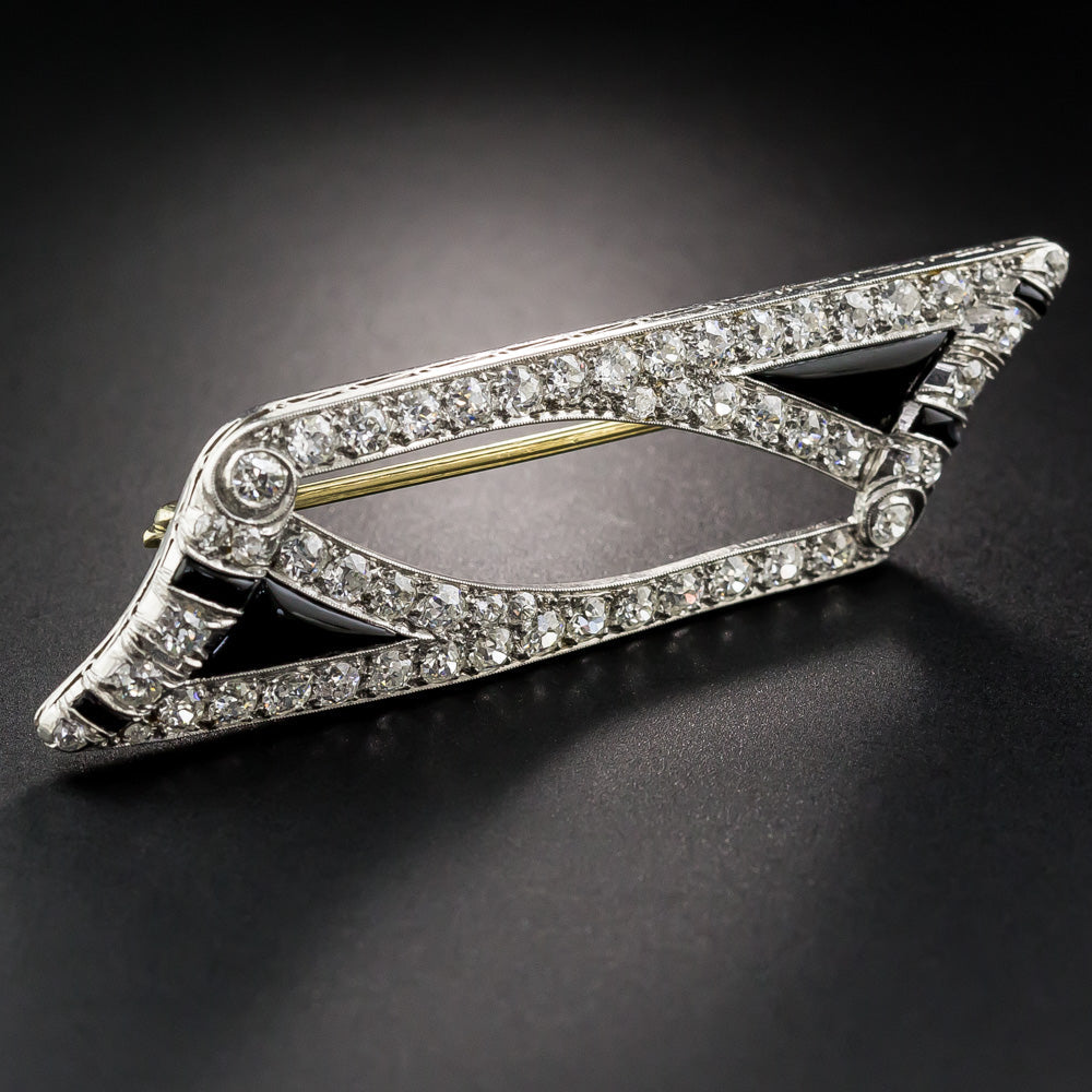 Art Deco Diamond and Onyx Brooch - 7